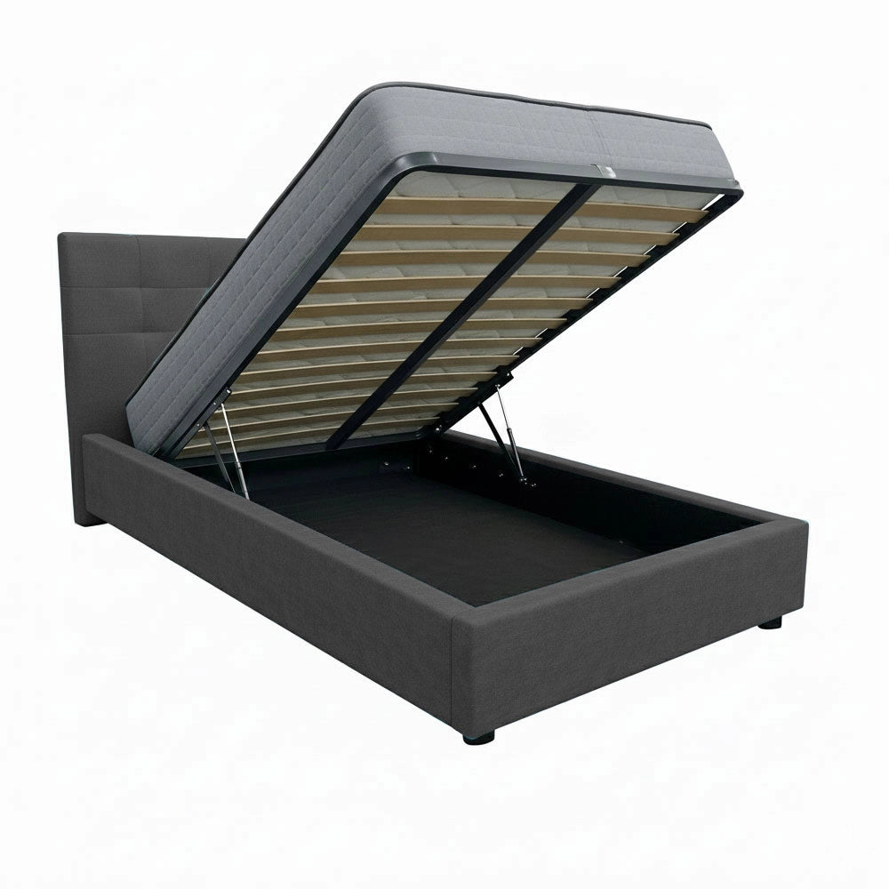 Letto contenitore piazza e mezza 120x190 cm con rete ortopedica a doghe, tessuto Enjoy, made in Italy - 23 Ash