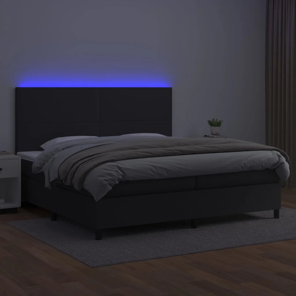 Giroletto a Molle con Materasso e LED Nero 200x200cm Similpelle 3135843