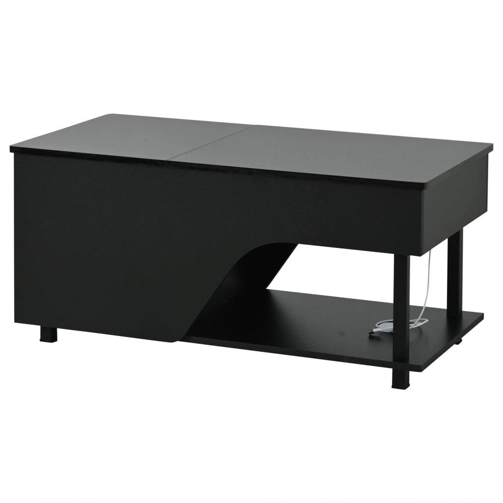 Tavolino lucido, illuminazione a LED, altezza regolabile, design traforato, 50 x 100 x 46 cm, nero