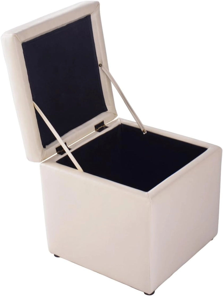 Pouf Cubo Poggiapiedi, Sgabello Quadrato Contenitore, Ottomana con Coperchio, con Vano Portaoggetti, Piedini Antiscivolo, Portata di 300 kg, 40 x 40 x 40 cm, Nero/Marrone/Bianco
