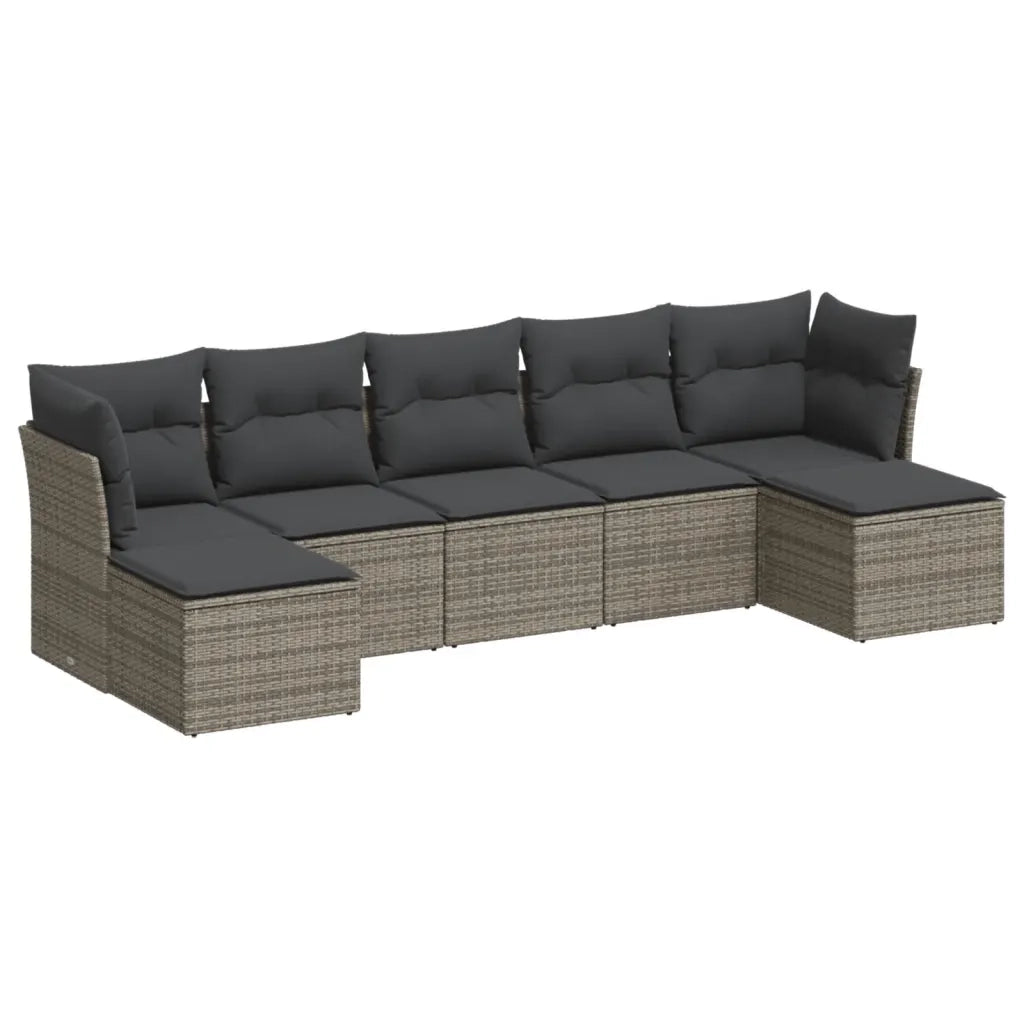Set Divani da Giardino 7 pz | Set Salotto da Giardino con Cuscini Grigio in Polyrattan