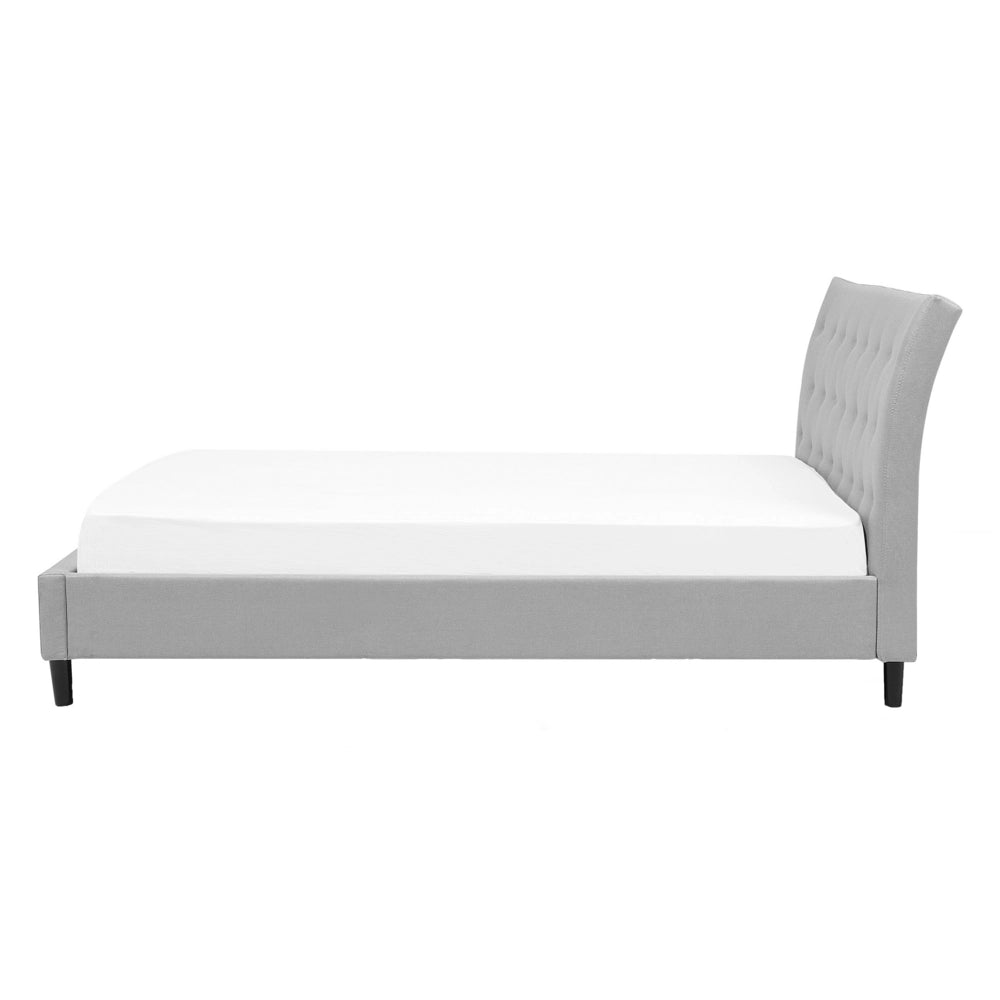 Letto a doghe Tessuto in poliestere grigio Gambe in legno imbottite Testiera capitonné 140 x 200 cm matrimoniale Design moderno