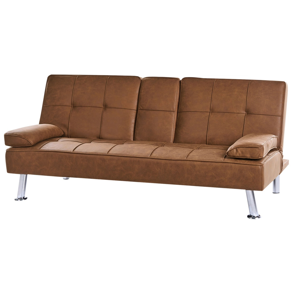 Divano letto marrone dorato in ecopelle a 3 posti con tavolino ribaltabile Click Clack