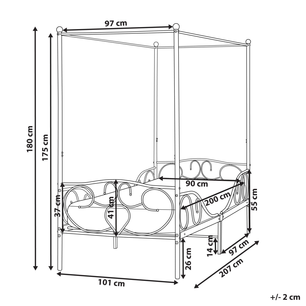 Letto singolo a baldacchino in metallo nero 90 x 200 cm beige chiaro Retro Decorativo