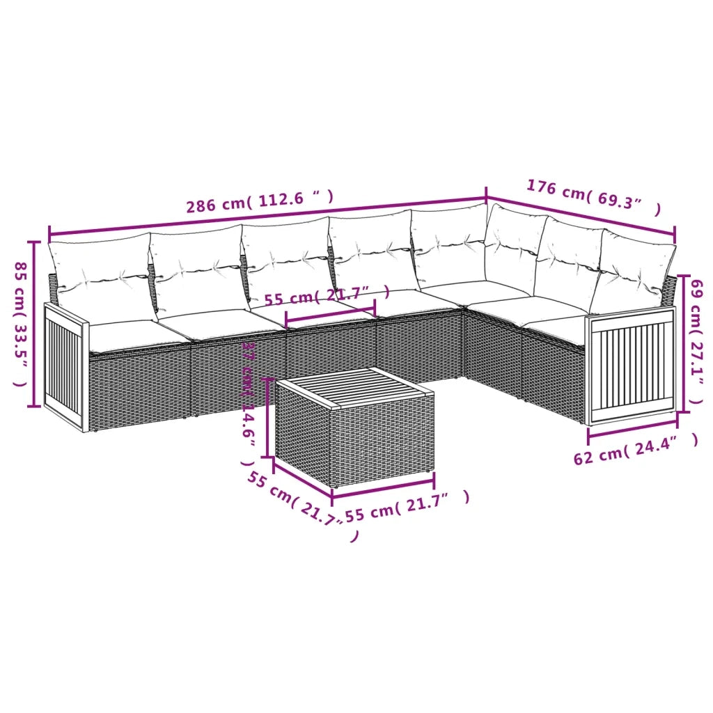 Set Divano da Giardino 8 pz con Cuscini Beige in Polyrattan