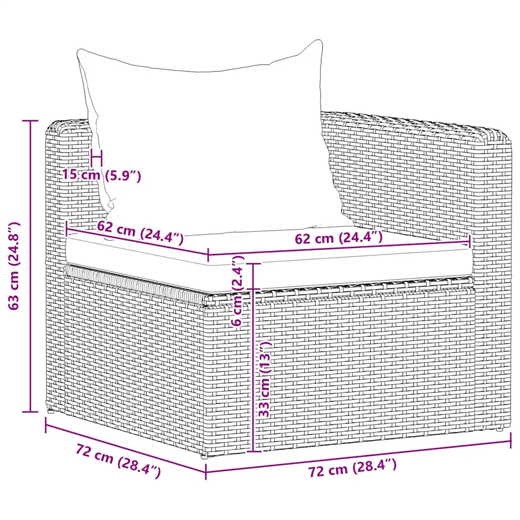 Set Divani da Giardino 3 pz con Cuscini Grigio in Polyrattan 44163