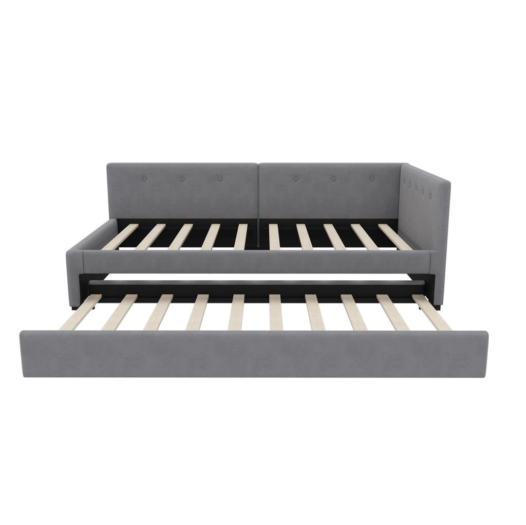 Letto singolo 90x200 cm con letto estraibile; velluto grigio
