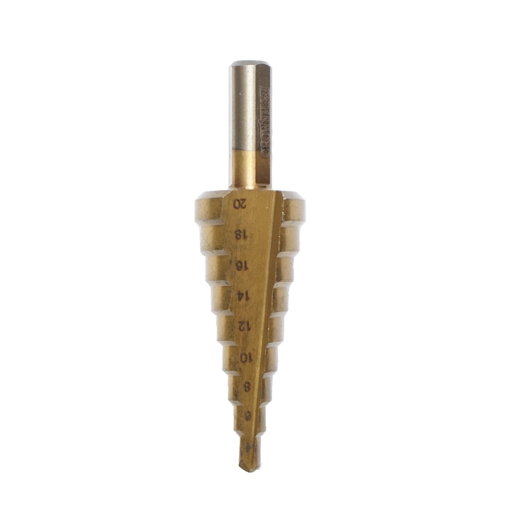 Punta conica Crownman a 9 gradini da 4 a 20 mm in acciaio HSS 4241 per metallo, alluminio, legno, plastica, ottone