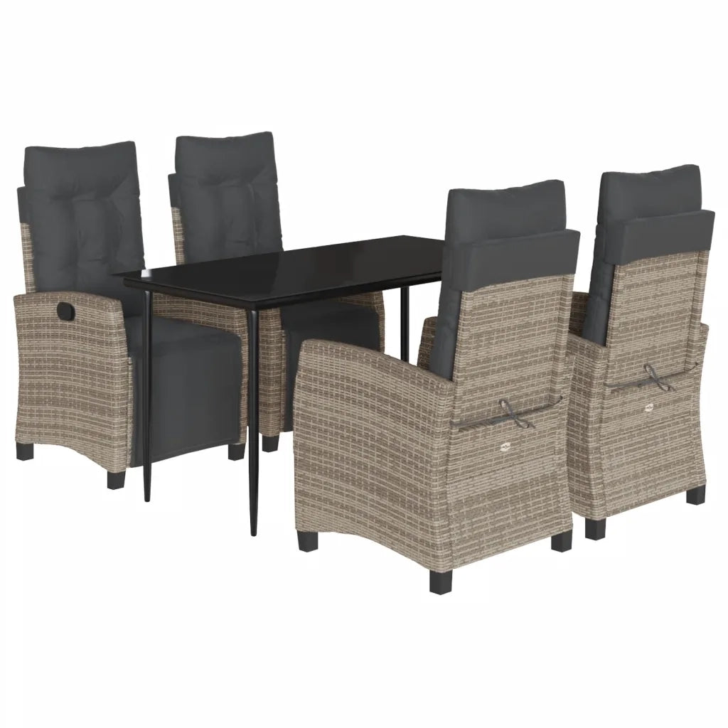 Set da Pranzo da Giardino 5 pz con Cuscini in Polyrattan Grigio