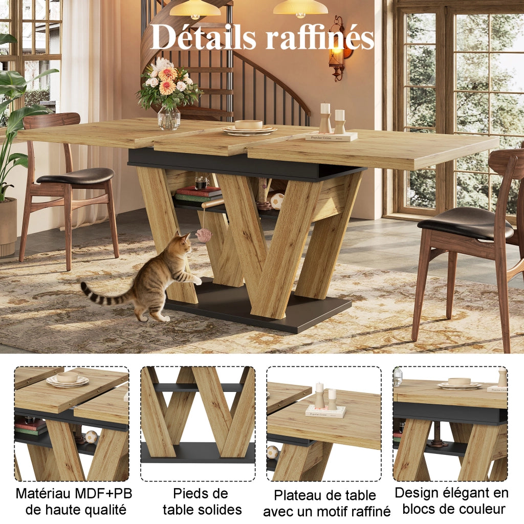 Tavolo da pranzo allungabile con vano contenitore, per cucina e soggiorno, in MDF, nero naturale, 119 × 80 cm