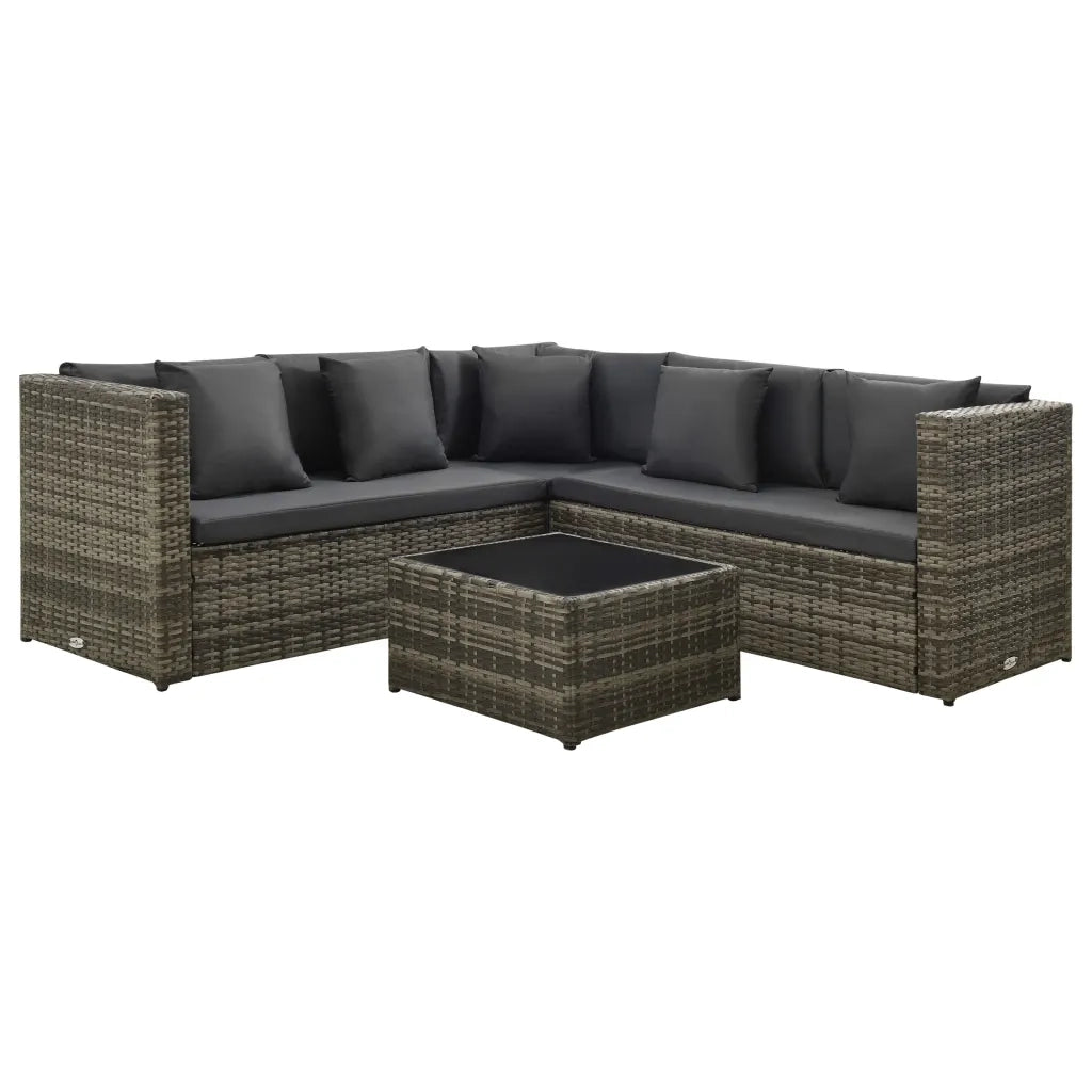 Set Divani da Giardino 4 pz con Cuscini in Polyrattan Grigio cod mxl 37767