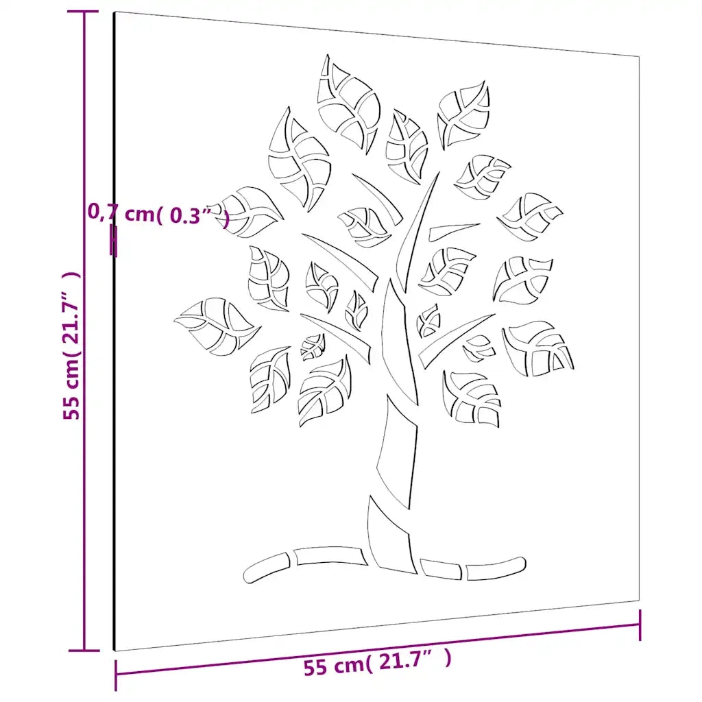 Decorazione Muro da Giardino 55x55 cm Albero in Acciaio Corten CFW9661912