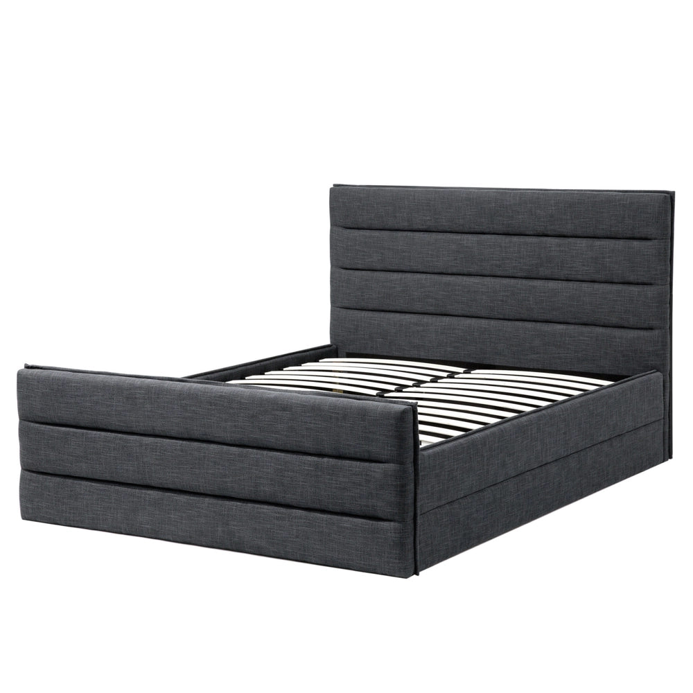 Letto Imbottito in Tessuto Grigio Scuro Rete a Doghe 160 x 200 cm