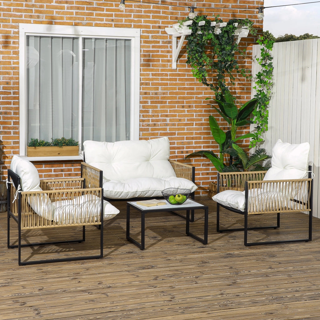 Set salotto da giardino 4 pezzi ¨C zephmum ¨C canap¨¦ 2 posti, 2 poltrone, tavolino vetro