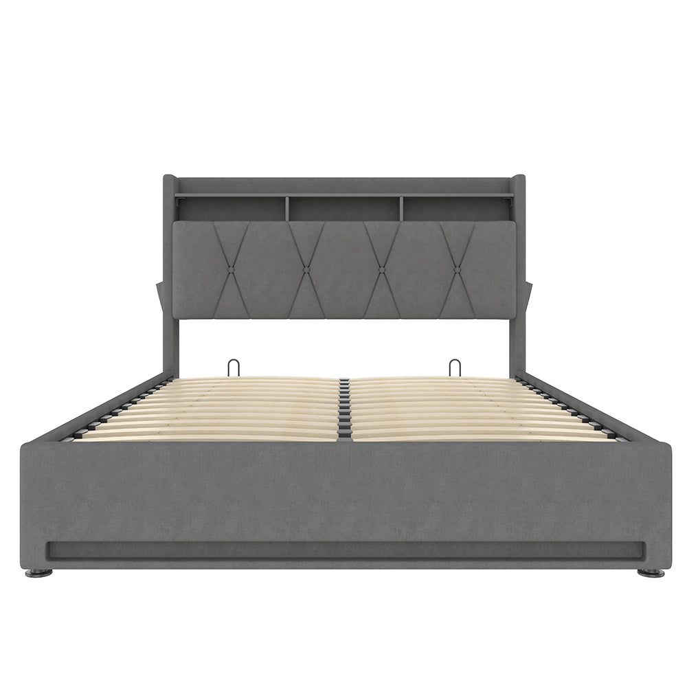 Letto 140x200cm imbottito - Xylo - grigio USB-C idraulico LED