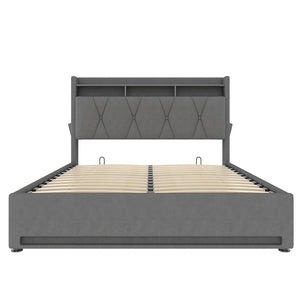 Letto 140x200cm imbottito - Xylo - grigio USB-C idraulico LED