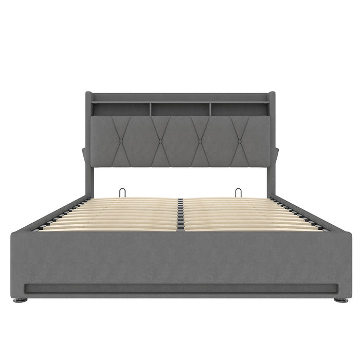 Letto 140x200cm imbottito - Xylo - grigio USB-C idraulico LED