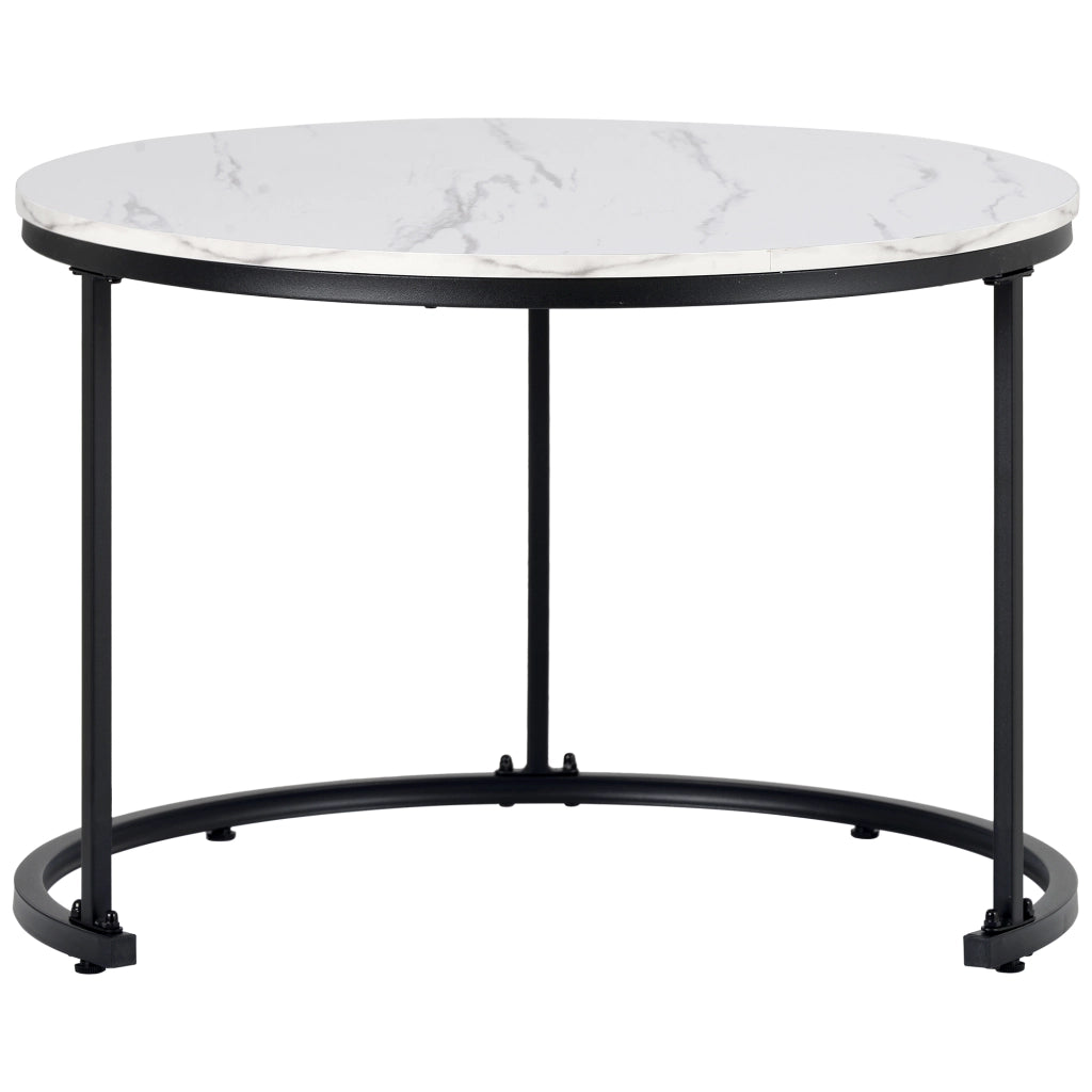 TAVOLO DA CAFFÈ Set da 2 tavoli rotondi impilabili MDF effetto marmo bianco