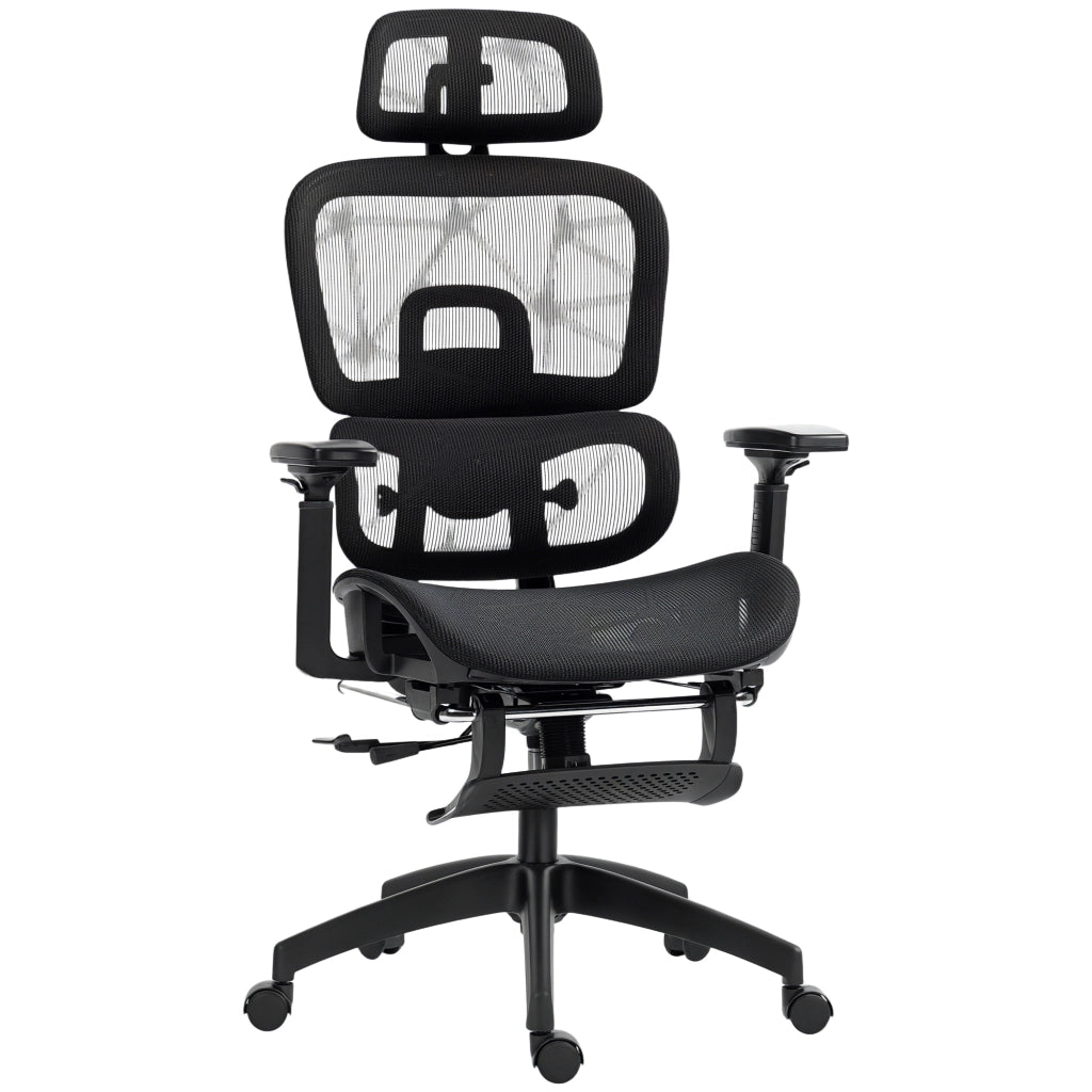 Sedia da ufficio ergonomica ¨C Minimal ¨C rete, regolabile, con braccioli e poggiatesta, nero