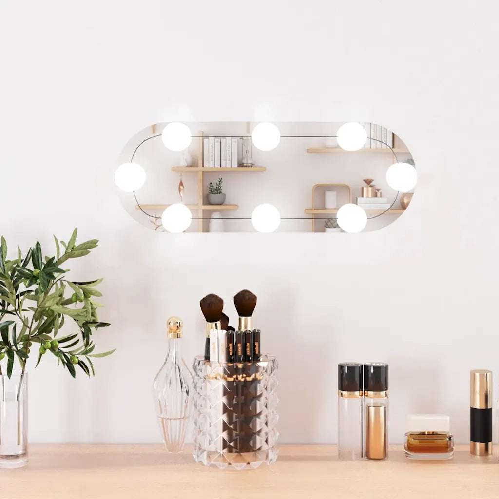 Specchio da Parete con Luci LED-Specchio a Muro-Specchio Decorativo 15x40 cm Vetro Ovale