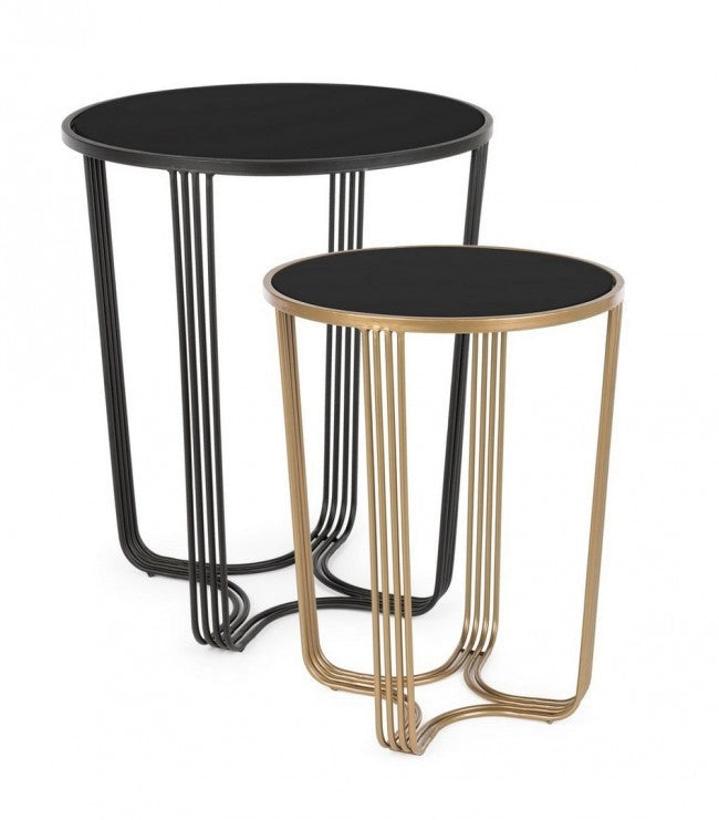 Set 2 Tavolino Afef Oro/Nero in Metallo