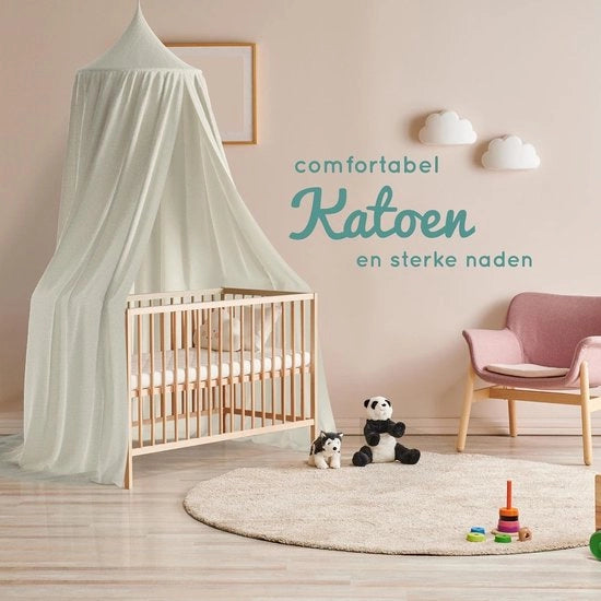 Parasole per bambini | in 6 colori | senza perforazione | cotone | con anello stabile | l'anello è cucito nella stoffa | lunghezza di zoom ca. 270cm | per camere da bambini, aree di gioco e molto altro. | Beige