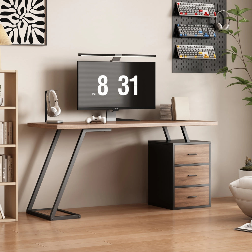 Scrivania con guida soft close e supporto CPU - per ufficio e studio - 135.5x58x75 cm - in MDF - marrone scuro
