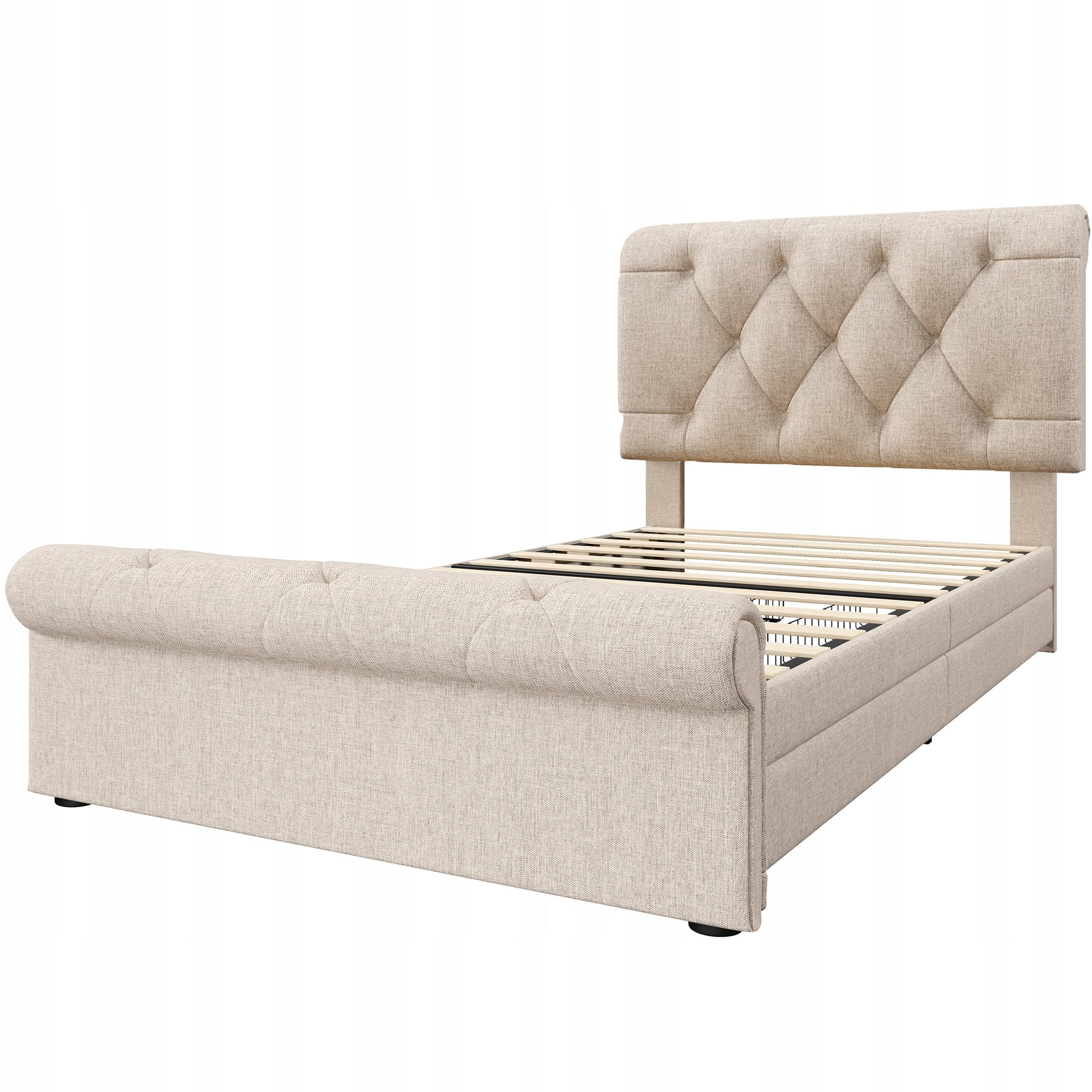 Letto a una piazza e mezza con 2 cassetti - Xylo - 90x200 - Chesterfield in tessuto naturale