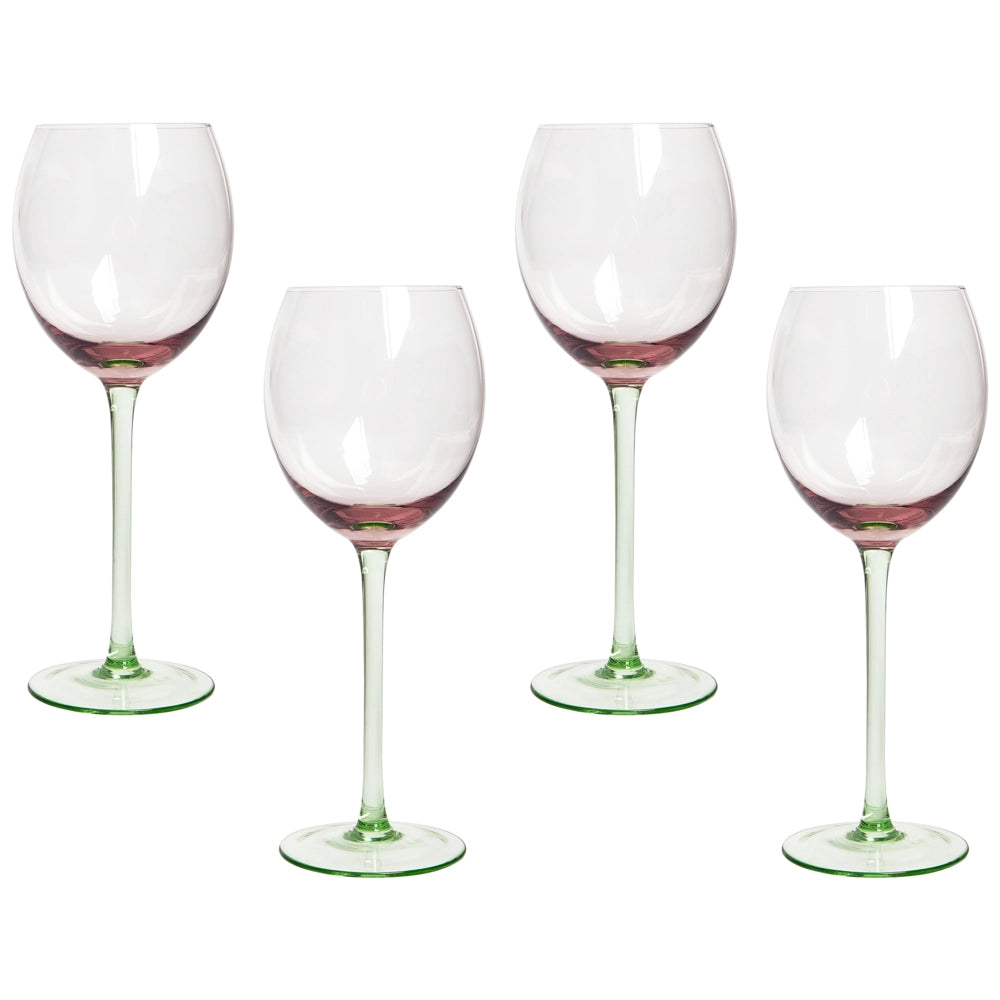 Set di 4 calici da vino in vetro trasparenti rosa e verdi soffiati a mano 36 cl aperitivo cena