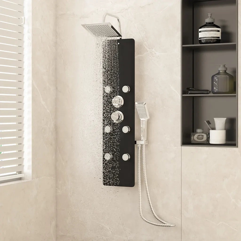 vidaXL Pannello Doccia in Vetro 25x47,5x130 cm Nero