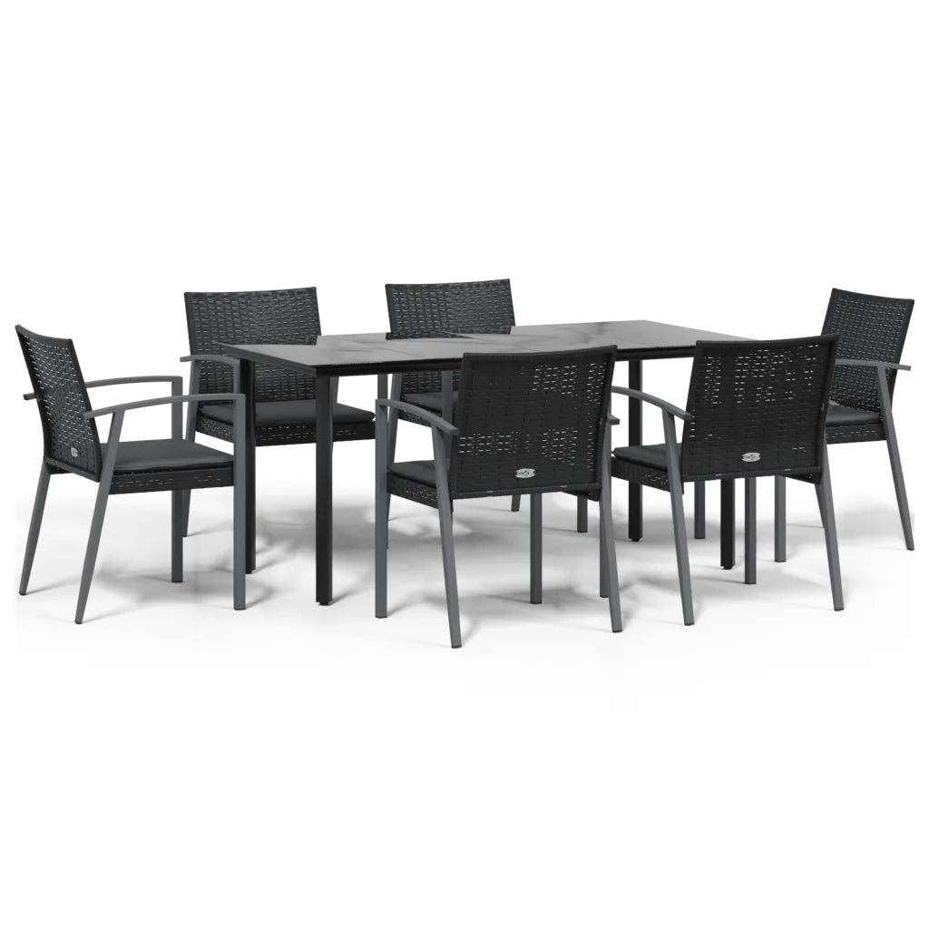 Set Pranzo da Giardino 7 pz con Cuscini in Polyrattan e Acciaio