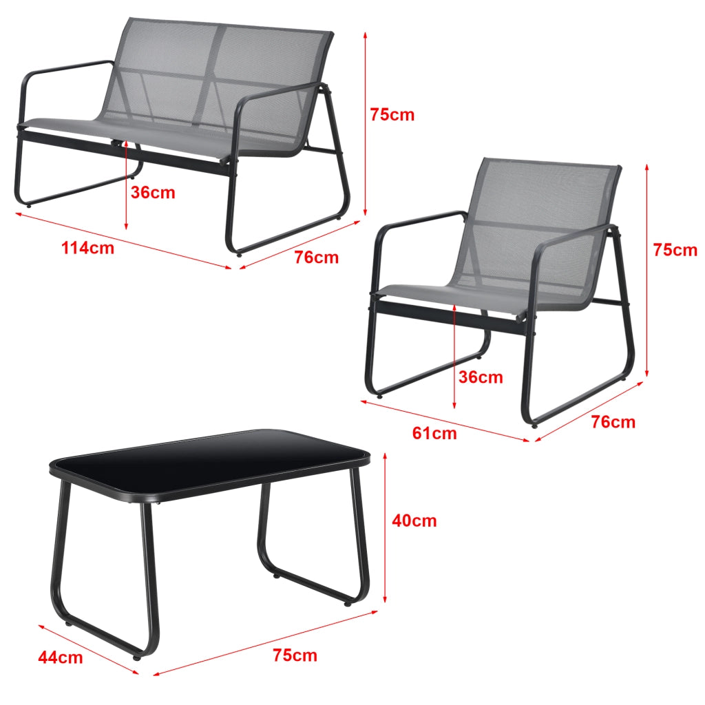 Set Palencia di Mobili da Giardino Tavolino Divano e 2 Sedie da Esterno - Grigio Chiaro/Nero [en.casa]