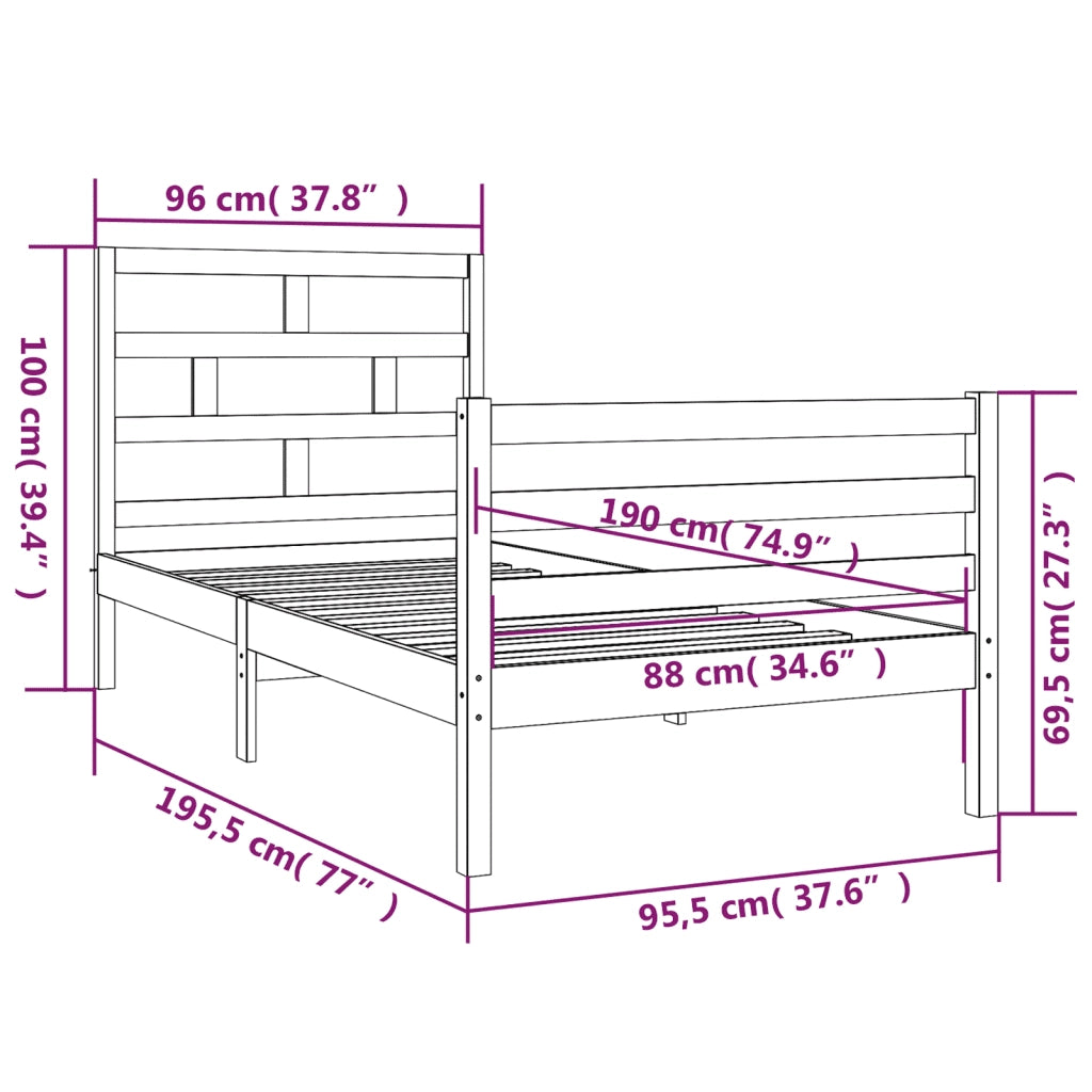 Giroletto-Struttura Letto Bianco 90x190 cm Single in Legno Massello 824120