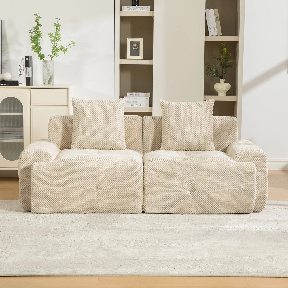 Divano Modulare in Tessuto Chenille ¨C MINIMAL ¨C Beige Chiaro, Morbido, Antimacchia