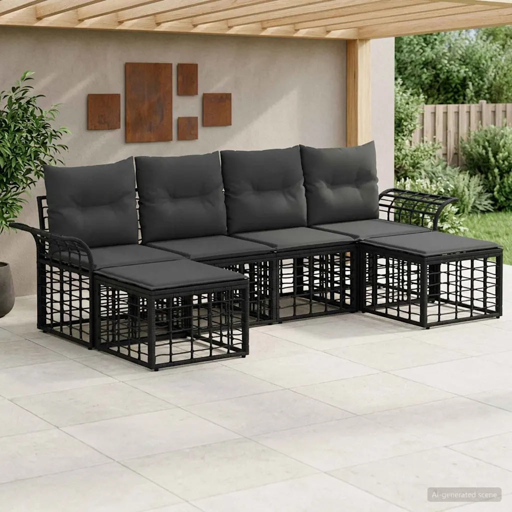 Set di divani da esterno 6 pcs Nero e Grigio scuro Poliestere