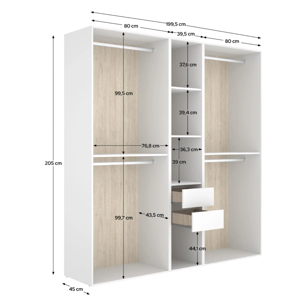 Armadio Camera da Letto Rector, Guardaroba Grande 5 Ripiani, 45x205h cm Bianco