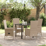 Set da Pranzo per Giardino con cuscino 5 pcs Beige polyrattan