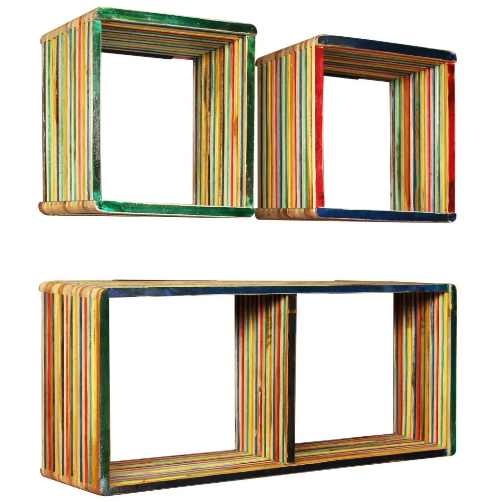 Set di Mensole 3 pz in Massello di Teak di Recupero Multicolore cod mxl 64494