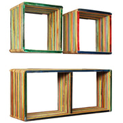 Set di Mensole 3 pz in Massello di Teak di Recupero Multicolore cod mxl 64494