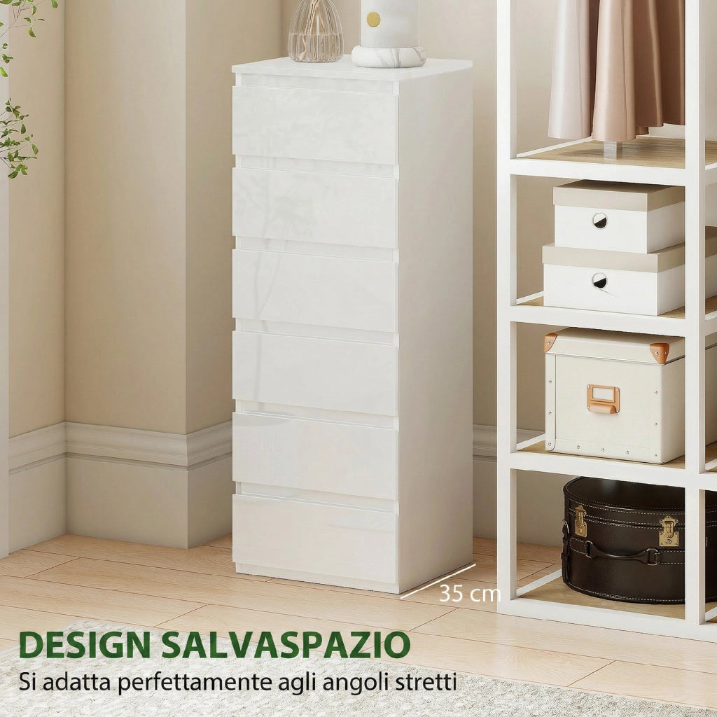 Com¨° Bianco a 6 Cassetti ¨C zephmum ¨C Finitura Lucida