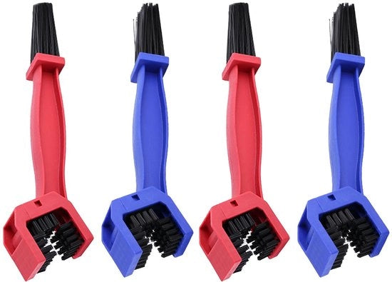 Set di pulizia catena, 4-pack kit di pulizia catena motocicletta, spazzola di pulizia ingranaggi per mountain bike e scooter, rosso e blu