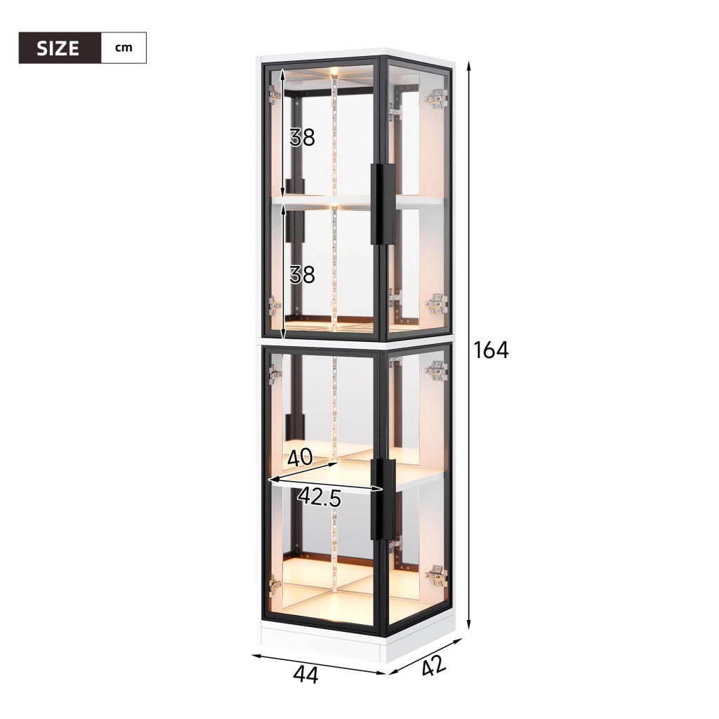 Vetrina con vetro temperato; schienale a specchio e LED multicolore; bianca 44 × 42 × 164 cm