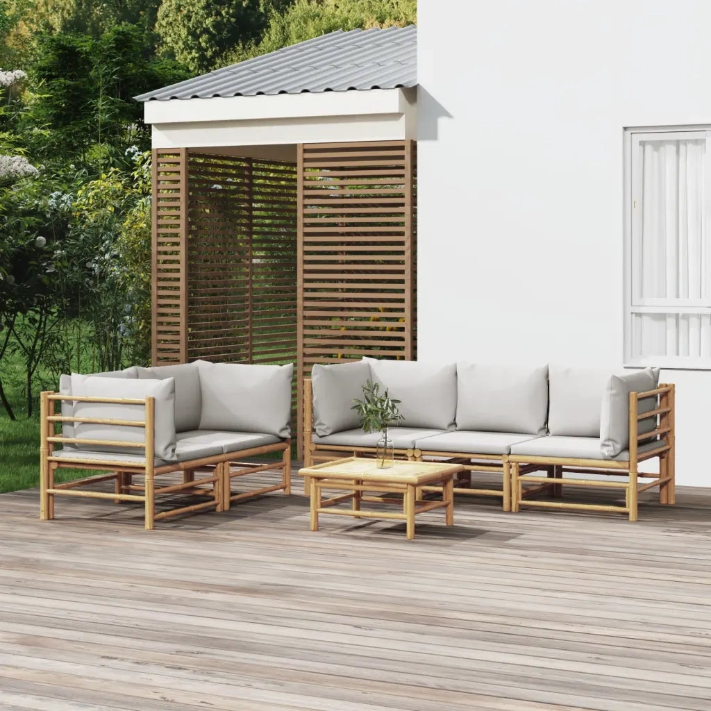 Set Salotto da Giardino 6pz con Cuscini Grigio Chiaro Bambù 3155090