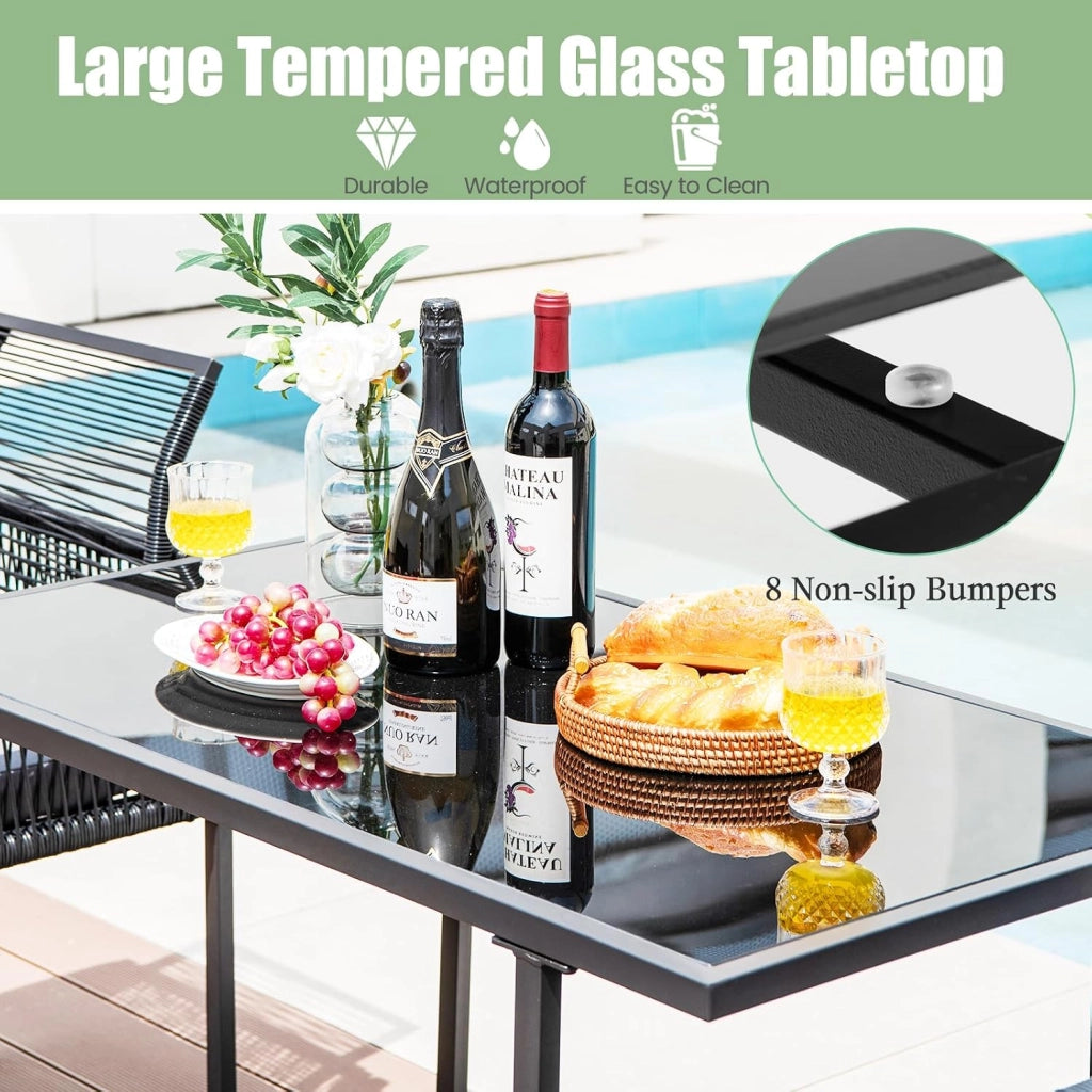 Set di mobili da 3 pezzi, set da tavolo e 2 sedie in rattan PE, set da pranzo con sedie pieghevoli, cuscini estraibili, tavolo in vetro, per giardino, patio, terreza