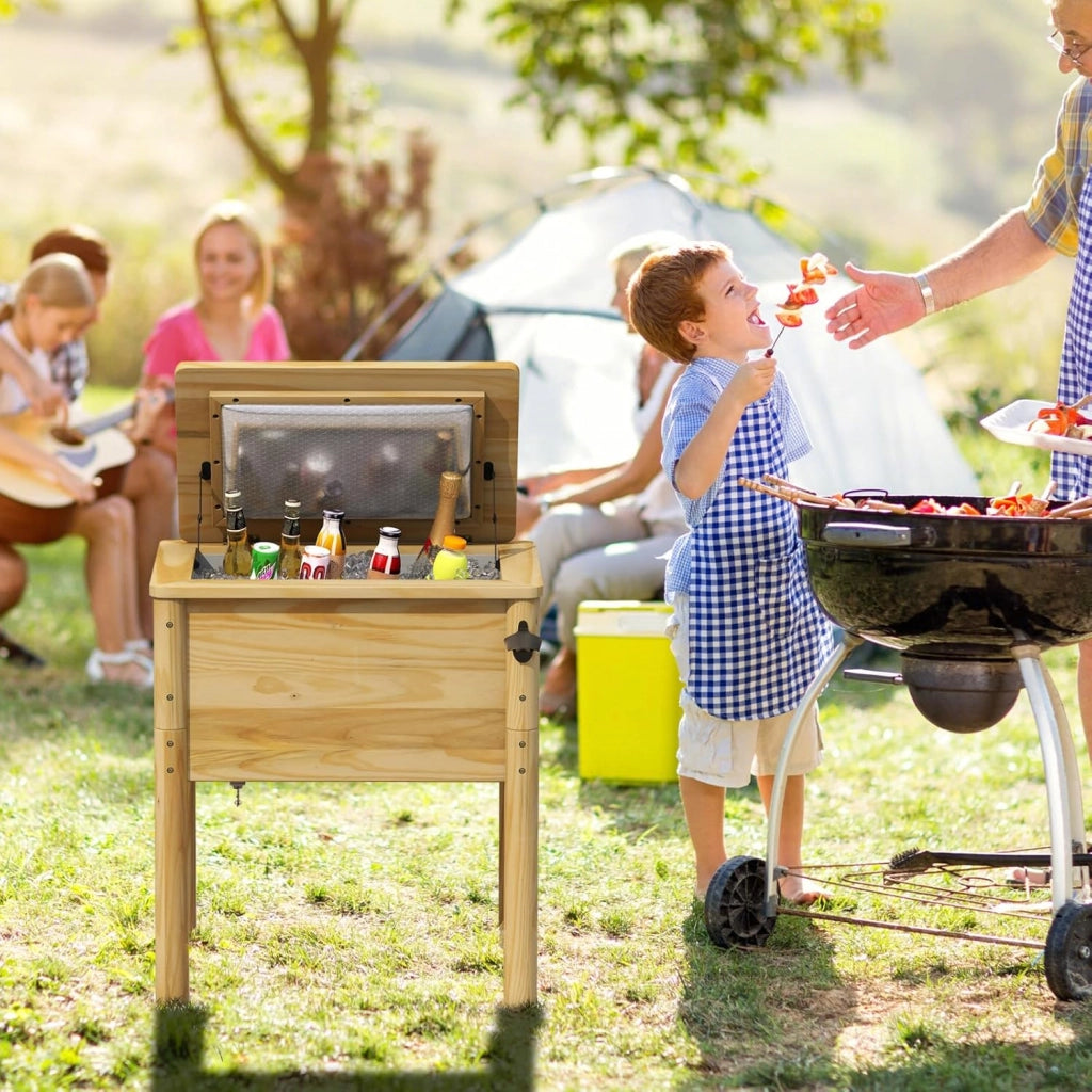 Carrello Porta Ghiaccio su Ruote 67 x 47 x 74 cm, Carrello Refrigerante da 51 L con 3 Maniglie e Apribottiglie, Frigorifero Portavivande da Esterno con Tappo di Drenaggio per Giardino