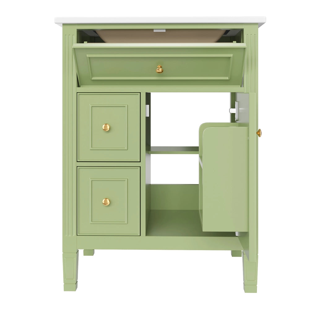 Mobile bagno con 1 anta; 3 cassetti e lavabo in ceramica; soft close; per bagno; 61×47×86 cm; verde