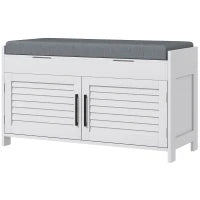 Panca Scarpiera con Ripiano Interno Regolabile su 3 Livelli, in MDF e Simil Lino, 90x36x50 cm, Bianco e Grigio