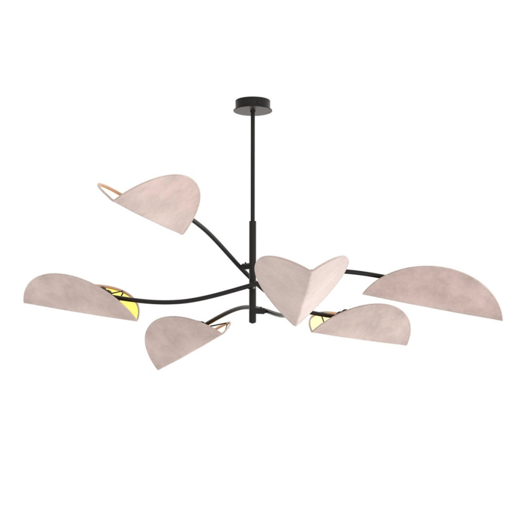 Lampada a sospensione Lotus in acciaio nero e velluto grigio
