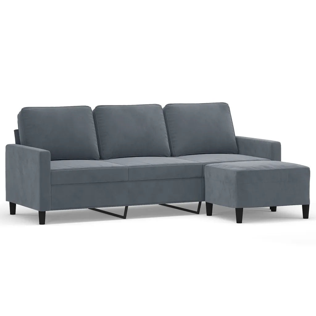 Divano a 3 Posti con Poggiapiedi Grigio Scuro 180 cm in Vellutocod mxl 94988