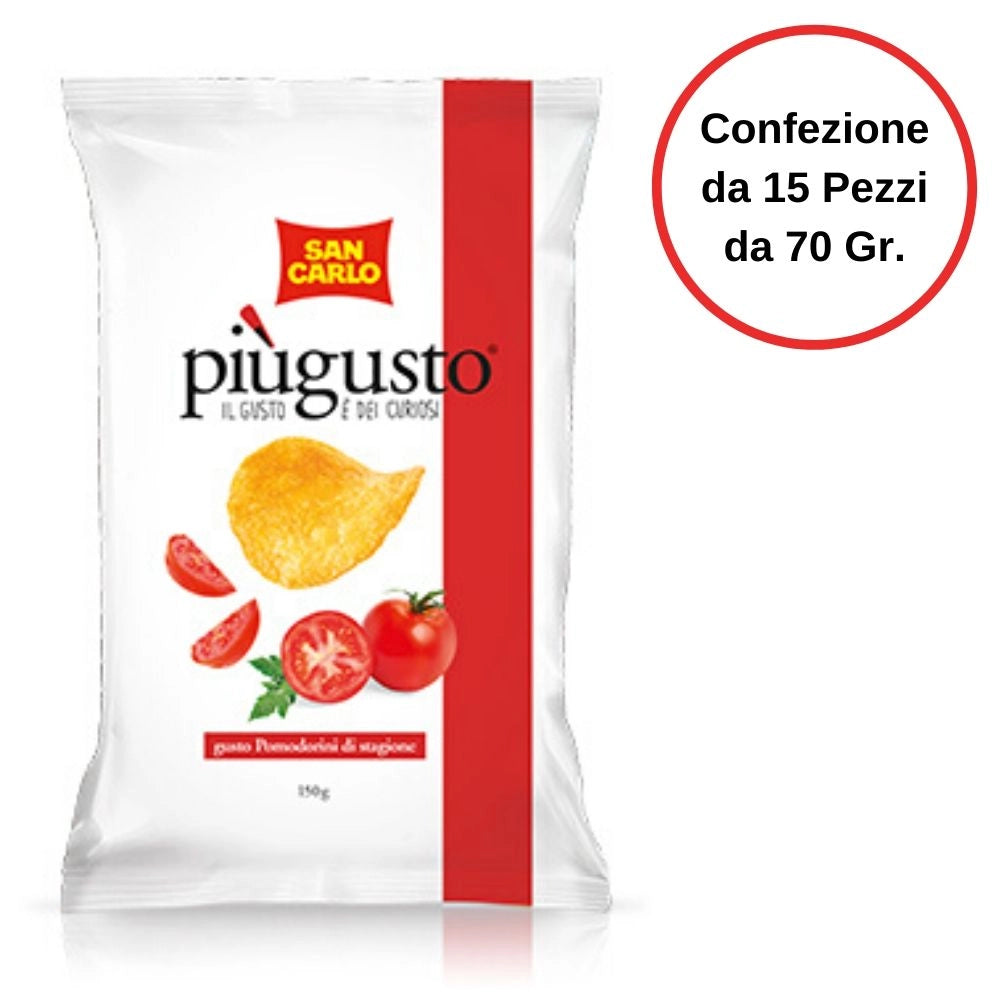 Patatine piu' gusto gusto pomodorini di stagione san carlo confezione da 15 pezzi da 70 grammi